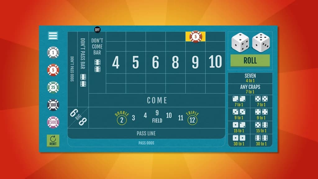 On a craps layout, we see an example of the Lay Bet, highlighted in yellow and above the nine. 