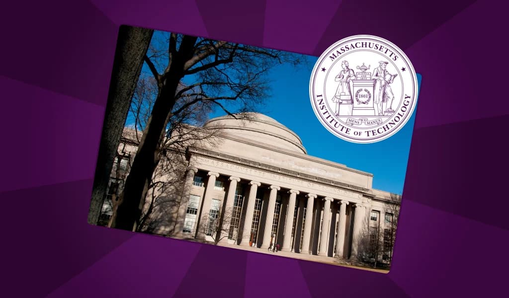Exterior view of the Massachusetts Institute of Technology main building with the MIT seal