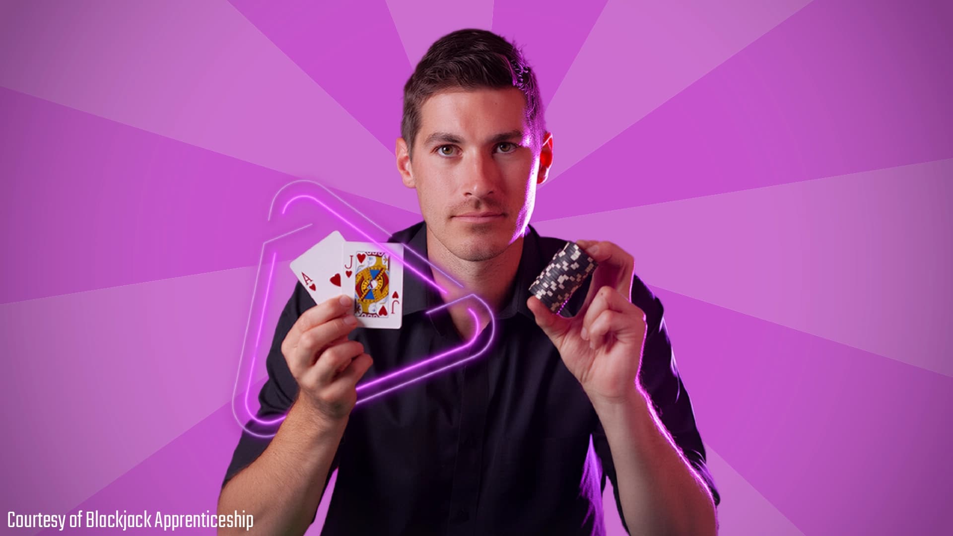 Colin Jones, co-founder of the Church Team and creator of Blackjack Apprenticeship, holding a blackjack hand and casino chips.