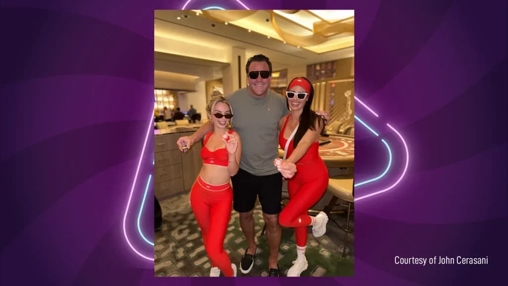 John Cerasani on a casino floor with two friends holding casino chips, celebrating a session.