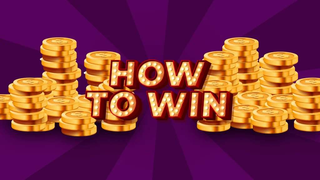 Two stacks of gold coins against a purple background featuring the words How to Win, illustrated in Vegas-style font over the top