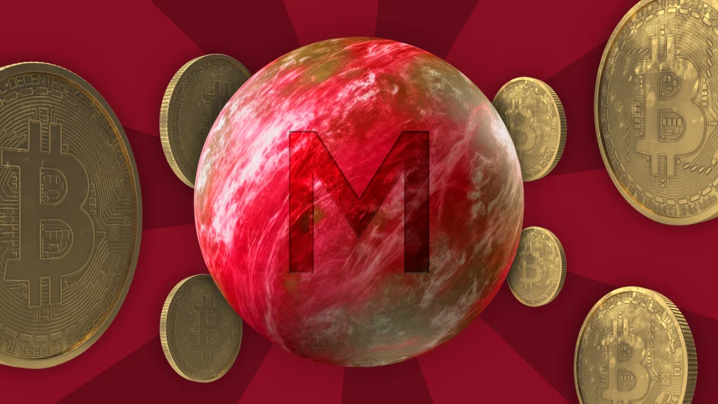 On a red background, there’s a red planet with the letter ‘M’ inside for Metaplanet and gold Bitcoins are on all sides. 