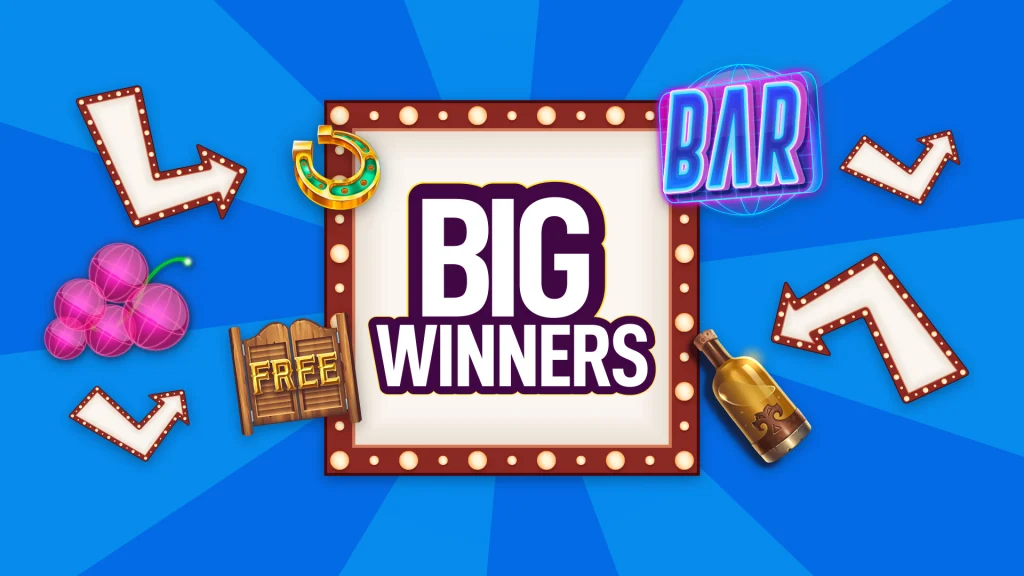 There’s a dark blue background and various slot symbols surrounding a marquee of lights and the text ‘Big Winners’ in the middle.