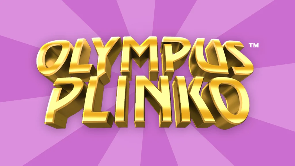 In the center of a light purple image are gold block letters that say, “Olympus Plinko.”