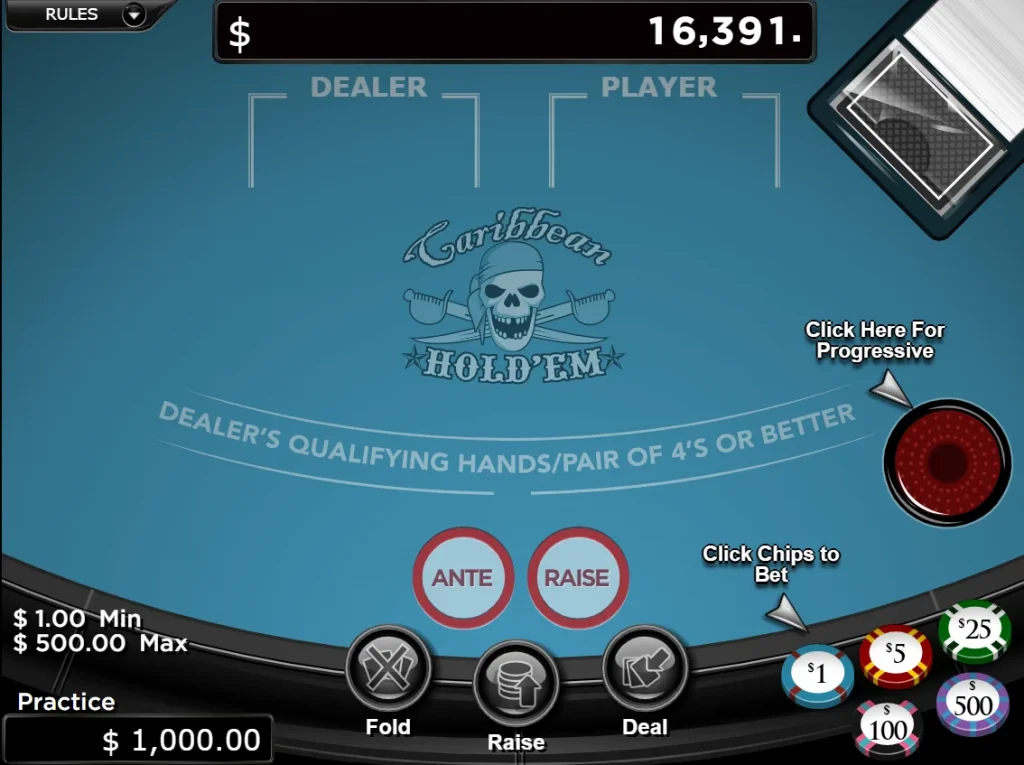 Caribbean hold'em gameplay screen