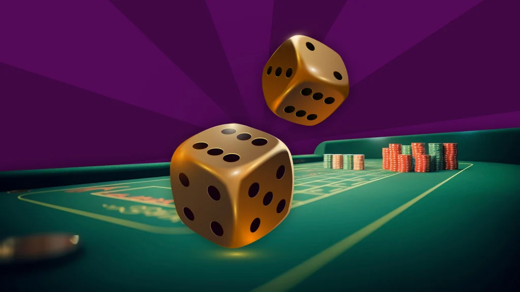 Golden dice land on a craps table