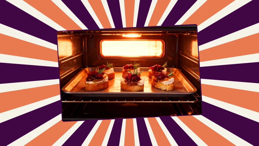 6 cranberry brie crostini bites in an oven